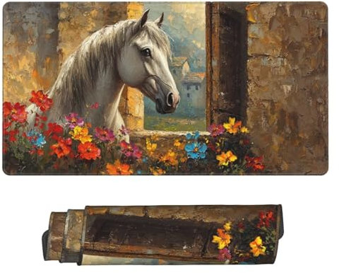 Gaming Mauspad, Groß Mouse Mat XXL 1600x800x3mm Desk Mat Flowers Horse Mousepad Stitched Edges, Non-Slip Rubber Base Mouse Pads Improved Precision and Speed Keyboard Mat for Men Gamers Geschenke N-500