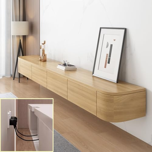 XDXINY – Schwebendes Multimedia-TV-Board (TV-Wandschrank, großer TV-Unterschrank, TV-Lowboard mit Schubladen und Router-Halterung, Holzfarbe, 120 x 20 x 24 cm)