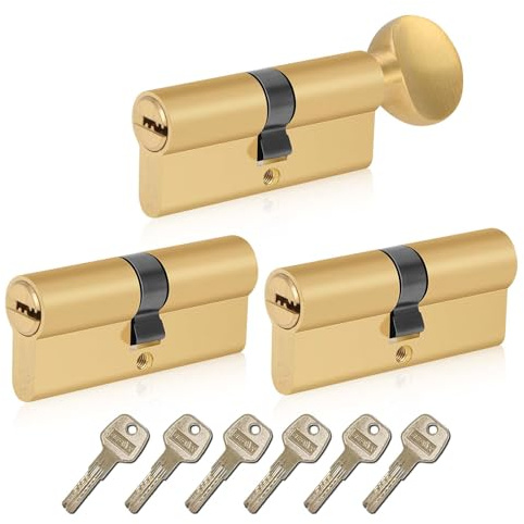 SEPOX® Keyed Alike Euro Cylinder 70mm 35/35 2 Double 1 Thumb Turn Cylinders | For UPVC, Keyed Alike Set, One Key Fits All&Most Applications, for Home, Apartment & Office Doors, Easy to Use, Brass Finish