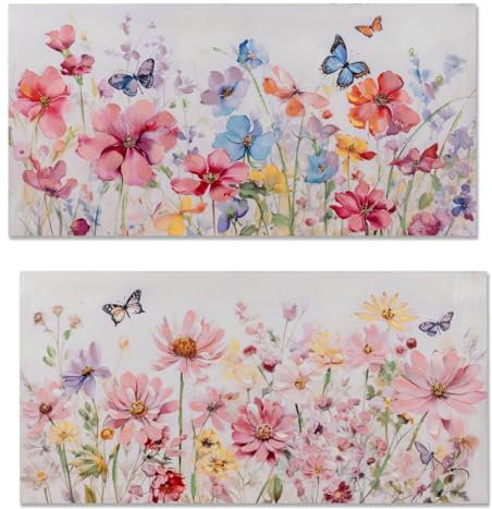 formano Wandbild Blumenwiese 2er Set 40x80cm Leinwand Gemälde Goldglitter Natur Dekoration Spachteltechnik Wohnzimmer Geschenk Modern Kunst Wanddekoration Sommer