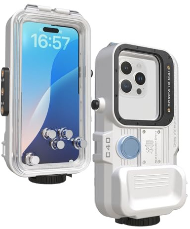 VOEAIN Waterproof Diving Case for iPhone 16 Pro Max/16 Plus, 131FT/40M Underwater Waterproof Photography Housing for Surfing Snorkeling Floating (M2) White