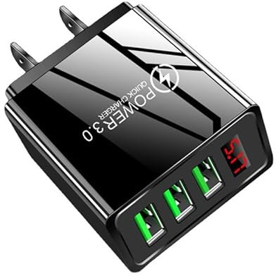 Caricatore USB 3 Porte, 5V 3.1A Caricabatterie Multiplo QC 3.0 Rapido con Display LED, Adattatore Alimentatore Universale, Spinotto Muro Adattatore per iPhone Huawei Samsung Android