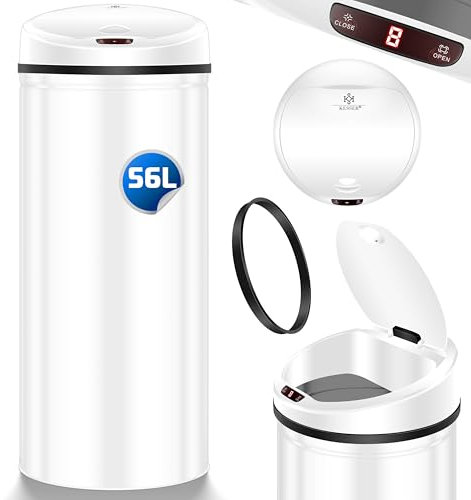 KESSER Sensor Mülleimer ✓ Automatik ✓ Abfalleimer ✓ Abfall | Edelstahl | Farbe: WEIß | Größe: 56 L
