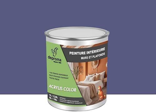 DEPROMA Peinture Acrylique Intérieure 1L - Finition Velours – Haute Opacité – Séchage Rapide – Fabrication Française (Violet Profond)