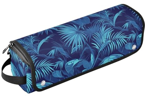 Dunkelblaue Blätter, 2-in-1 Lockenstab Reiseetui mit hitzebeständigem Pad, wasserdicht, Haarwerkzeuge, Reise-Organizer für Glätteisen, Glätteisen, Lockenstäbe, Damen-Essentials Aufbewahrung