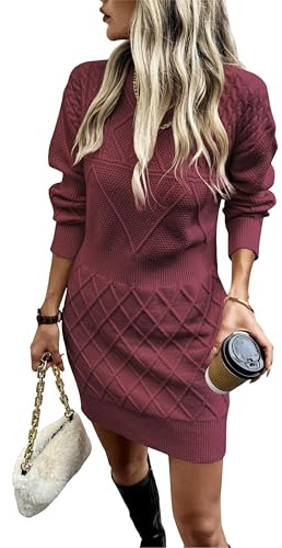 Theenkoln Strickkleid Damen Elegant Pulloverkleid Langarm Winterkleid Casual Strickpullover Kleid Pullikleid Sweater Minikleid