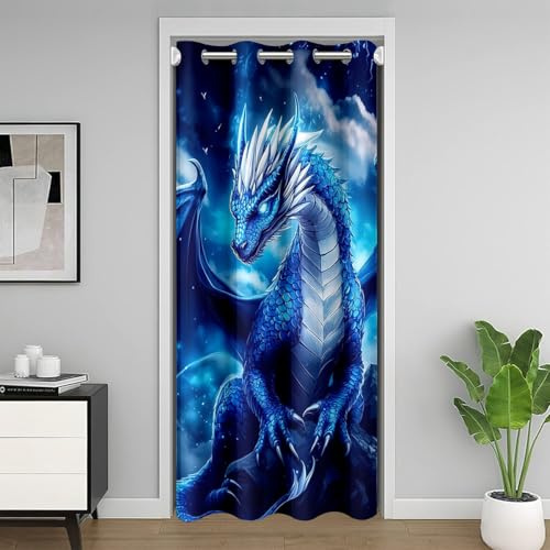 Homemissing Blauer Western Dragon Türvorhang 150x203cm Kinder Geschenke für Drachenliebhaber Vorhang für Innentür Raumteiler für Kinder Jungen Mädchen Fantasy Theme Zimmer Divider Magie Vorhang