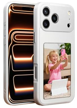 KSOPUERT Smart Tintenbildschirm Handyhülle für iPhone 17 Pro Max,Weiß | Verbesserte 4-Farben, NFC, DIY-Handyhülle,Personalisierte Rückseite mit Ihren Bildern/Texten, Always-On-Display,4-Zoll
