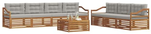 vidaXL Outdoor-Sofagarnitur mit Kissen 8 pcs Natürlich und Hellgrau, Gartenlounge, modernes Outdoor-Sofa-Set, langlebige Terrassenmöbel, Bequeme Sitzmöglichkeiten