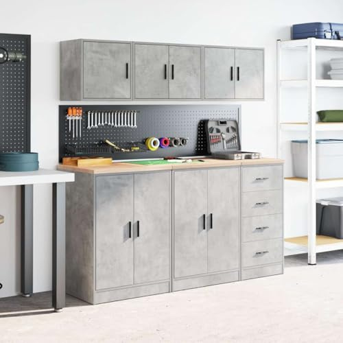 QUAHEAS Armarios de pared para garaje, 2 unidades, color gris hormigón, material de madera, 60 x 30 x 41 cm, almacenamiento de taller con armario de puertas batientes, armario para cargas pesadas para