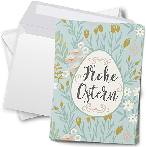 Einladungskarten Manufaktur Hamburg 10 Postkarten zu Ostern mit Umschlägen im Set - Osterkarten modern Frohe Ostern mit Osterei Osterpostkarten