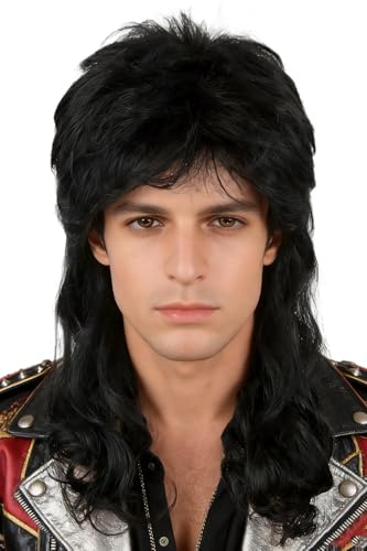 LeMarnia 80s Men's Black Mullet Wig Halloween Costume Party Wig