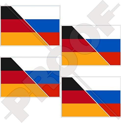 DEUTSCHLAND-RUSSLAND Deutsch-Russisch Flagge 50mm Auto & Motorrad Aufkleber, x4 Vinyl Stickers