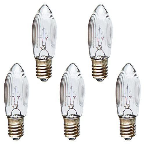 AUSWAHL 8V - 55V - netSells - 5er Set - 15V 3W Topkerze Riffelkerze Spitzschaftkerze - für Schwibbogen u. Lichterketten - für AUSSEN - für 15-16 Brennstellen - klar