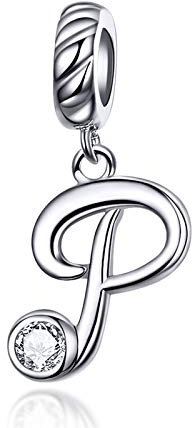 LaMenars Damen Charm-Anhänger Alphabet Buchstabe 925 Sterling Silber passend für, Chamilia und europäische Charm-Armbänder & Halsketten (Buchstabe P)