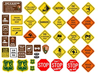 1/10 RC Rock Crawler - 41 Piece DIY Trail & Road Sign Set - Scale Garage Accessory Multiple