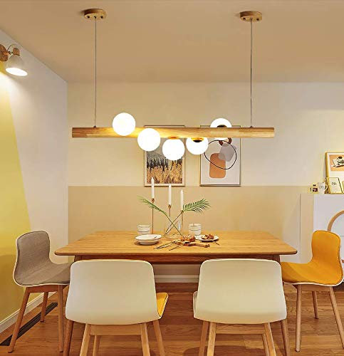 Pendelleuchte Hausleuchten Hängelampe Holz Esstischlampe Hängeleuchte Pendellamp Kronleuchter Hoehenverstellbar G9 Droplight Lampenschirm Deckenleuchte Wohnzimmer Lüster Küche Büro Lampe,5Heads