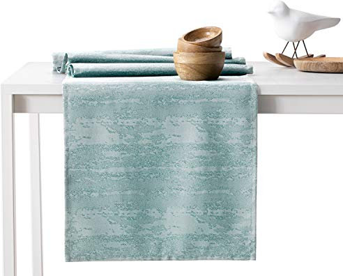 AmeliaHome Tischläufer 40x140 cm Lotuseffekt Wasserabweisend Schlangenhautmuster Minze Vesta