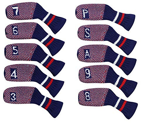 10 Pcs Golf Iron Covers Cuteness Knitted Socks Shape Washable & Durable Club Head Protector Stain and Scratch Resistant (Dots)