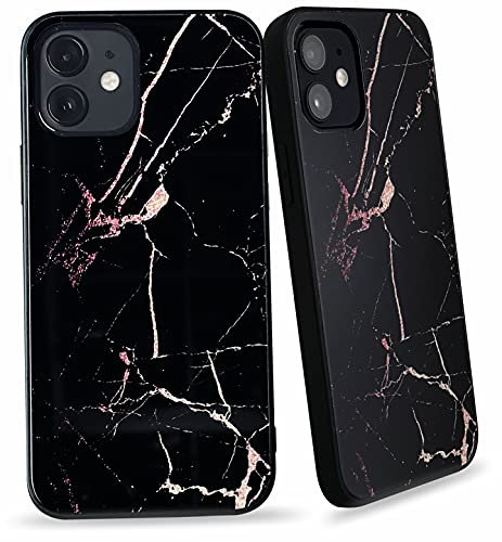 Elexal Marble Phone Case iPhone 12/12PRO, Slim Soft Flexible TPU Edges, Shockproof Bumper Protective Marble-Pattern Shinny Glass Phone Case for iPhone 12/12PRO (6.1 inch) (Black)