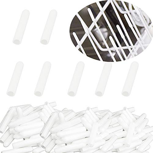 Zaky 100 pcs Silicone Dishwasher Rack Caps White Extra Strong Rust Protection Spare Parts Wire Thread Protector Cover Fits Most of Dishwasher Models