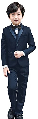 LOLANTA Jungen Smoking Schwarz Jungen Anzug,Page Boy Anzüge Kinder Hochzeit Passt (158-164, Marine,Etikettengröße 160)