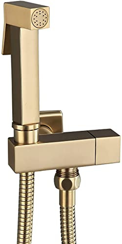 YJYKXP Bidet Handbrause Toilette, Gebürstetes Gold Bidet Armaturen Set Messing Wandhalterung Bidet Sprühaufsatz mit Kaltes Wasser, Duschkopf für Toilette für Körperpflege