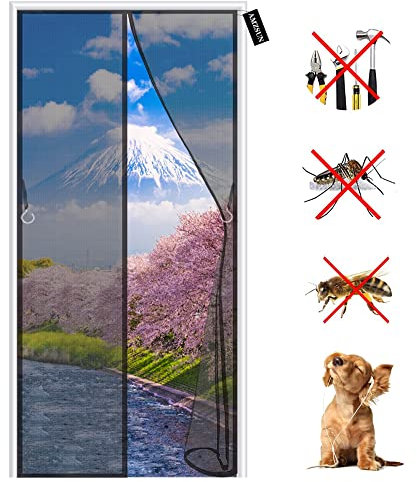 zanzariera porta camper 240 x 185 cm Chiusura Automatica Adsorbimento Magnetico Rete Punch Gratuito Tenda di Protezione dagli Insetti per Balcone Ingresso - Nero
