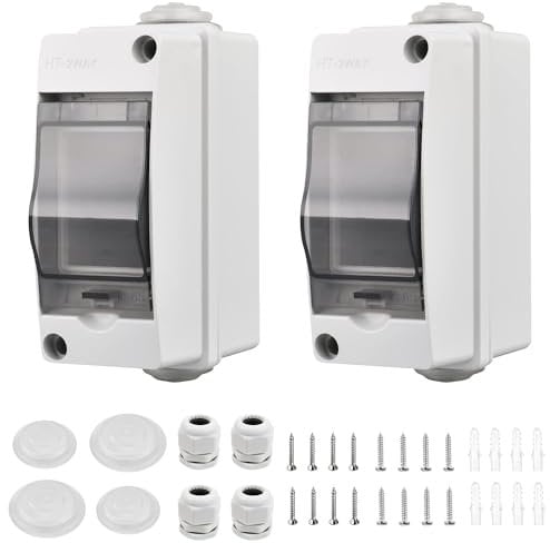 2 Stück Sicherungskasten Aufputz, kleinverteiler IP65-1 Reihig-2 Module, mit 4 Anschlüssen Verteilerkasten Aufputz, Geeignet für Gärten im Freien, Bauernhöfe, Ladesäulen, Feuchtraum
