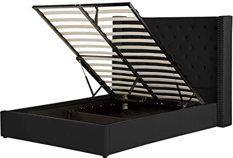 Beliani Polsterbett Samtstoff schwarz 160 x 200 cm hohes Kopfteil mit Bettkasten Lubbon