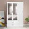 PALAKLOT High Gloss 3 Door Mirrored & 2 Drawer Wardrobe | Modular Cabinet for Space Saving | Ideal Storage Organizer (White)
