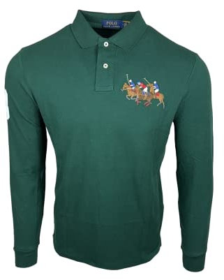 POLO RALPH LAUREN Classic Fit Mesh Triple Pony Langarm Poloshirt (Large, Grün), Grün , L