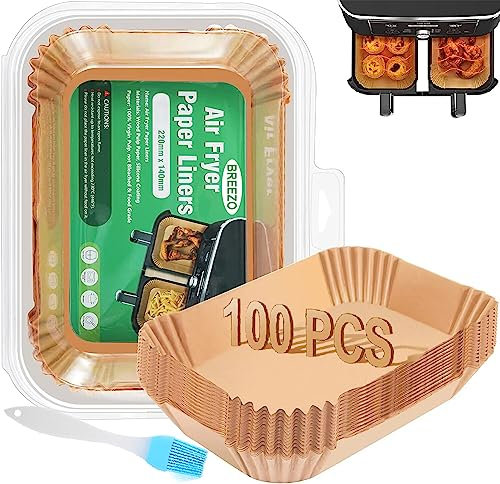 Air Fryer Liners for Ninja, 8.7in Disposable Air Fryer Parchment Paper Liners, Air Fryer Accessories for Ninja AF300UK AF400UK, Foodi, Salter, Tower and Other Dual Zone Air Fryer +1 Brush (100PCS)