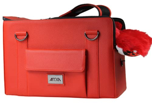 MYXA Classi Hundetasche Hundetragetasche Flugtasche mit abnehmbaren Dachnetz (Red Floral, inkl. Außenfach)