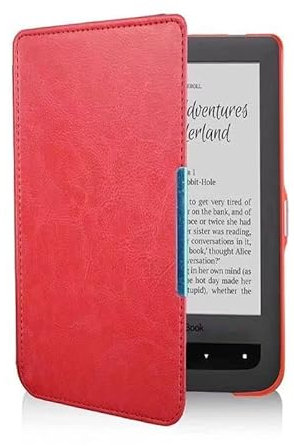 Étui pour liseuse Pocketbook 626 rétro léger en cuir PU avec mise en veille/réveil automatique pour Pocketbook Touch Lux2/3 Rouge