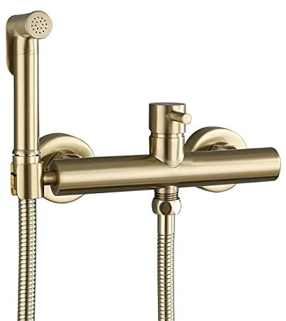 SWHC Douchette Toilette WC, Kit Douchette WC Mural Or Brossé Bidet Toilette Douchette Portatif Eau Chaude et Froide Laiton pour L'hygiène Personnelle Quotidienne Nettoyage