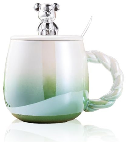 ZPPLD Taza de café con tapa, taza de café de cerámica de 450 ml, tazas de café de gres, tazas de té con cuchara, taza de café de porcelana, tazas de capuchino, tazas con forma de calabaza para oficina