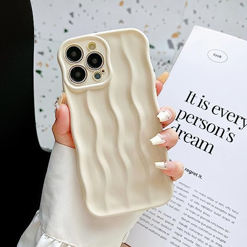 XIZYO Case Compatible with iPhone 13 Pro, Water Ripple Pattern Cute Curly Wave Frame [Non-Slip] Silicone Shockproof Phone Case, for Women Girls Slim Soft TPU Protective Cover, Off-white