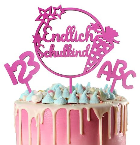 Endlich Schulkind Holz Tortendeko Einschulung, Rosa Schulkind Tortendeko, Cake Topper Schulkind Kuchendeko Schulanfang für Schuleinführung Einschulung Deko Mädchen