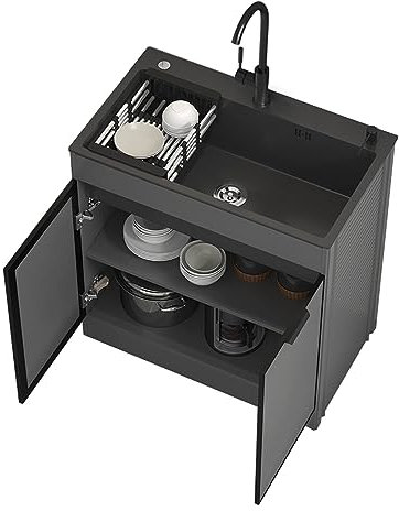 Fregadero de Cocina para Restaurante Comercial con Gabinete, Fregadero Independiente para Exteriores, con Grifo de Agua FríA Y Caliente Dispensador de JabóN, para Restaurante, Cocina, Lavadero ( Color