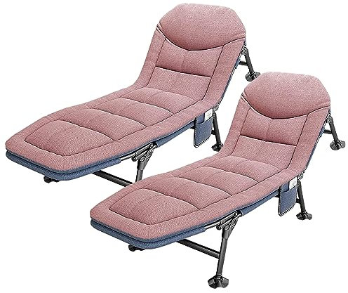 OVLRIJP Liegestuhl Klappbar Sonnenliege Gartenliege, Feldbett Klappbar Campingbett mit mit 6 Rutschfesten Füßen, Campingliege Faltbar für Garten, Camping, Reisen, 190x67x38cm (Rosa-2Pcs)