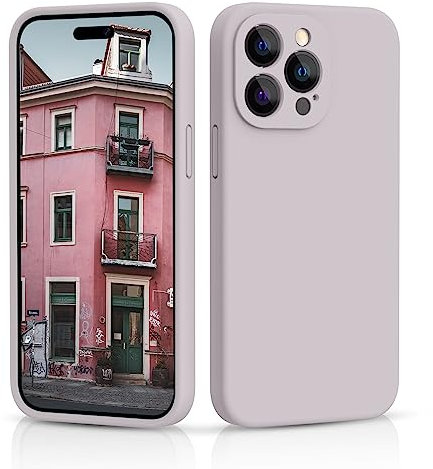 CALOOP Slim-Fit for iPhone 14 Pro Case,Sturdy Shockproof Hard Frame Cover with Anti-Scratch Microfiber Lining,Skin Soft Liquid Silicone,Full Protection for Screen and Camera Lens (Chalk Pink)