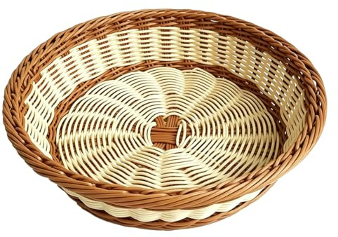 RT&BS Panier à Pain Rond en Osier, Corbeille à Fruits en Osier, Panier à Œufs en Rotin, Réutilisable Tissé à la main Paniers de Rangement pour Pain, Fruit, Légume, Œuf (Bicolore, M)