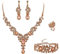 EVER FAITH 4 Stück Schmucksets für Damen Party Hochzeit Braut Strass Kristall floralen Welle Teardrop Halskette baumeln Ohrringe Armband Ring Set Champagner Rose Gold-Tone