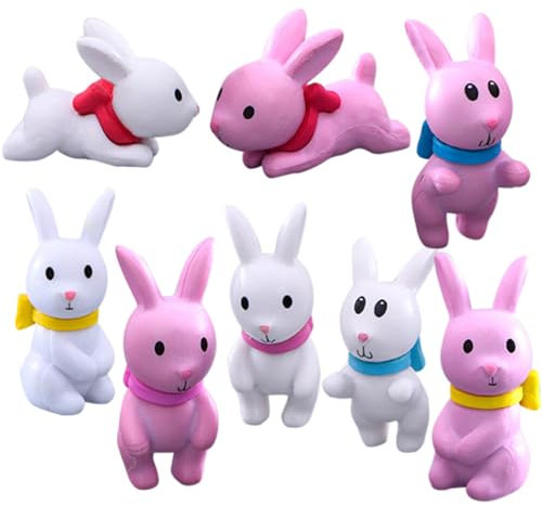Operitacx Spielzeuge 8 Stücke Kunststoff Hasenfiguren Ostern Miniatur 3D Kaninchen Garten Statue Blumentopf Frühling Osterdekor Geschenkdekor Wohnkultur