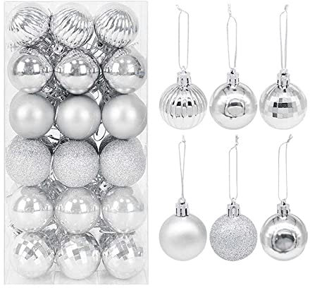 36 palline di Natale in plastica color oro rosa, decorazioni per albero di Natale (argento)