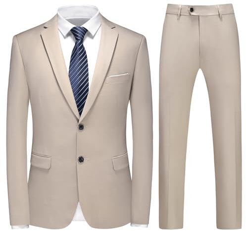 KUDMOL Costume Homme 2 Pièces Mariage Slim Fit d'affaires à Deux Boutons Smokimg Formel Couleur Unie Blazer Veste et Pantalon(Champagne,XXL)