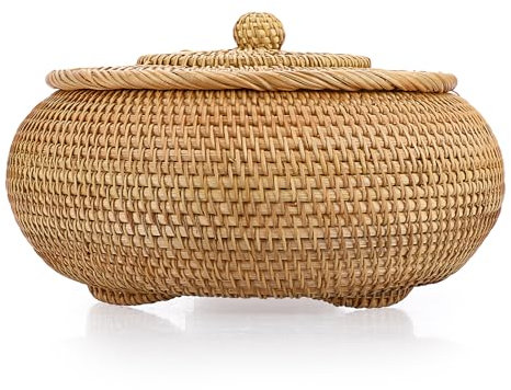 TOLIDA Gewebtes Aufbewahrungsbox aus Ratten mit Deckel, Natürliches Korb für Brot Gemüse Obst Lebensmittel Schlüssel Kabel Fernbedienung Brille als Obst-/Snack-Korb Schreibtisch-Organizer Geschenk