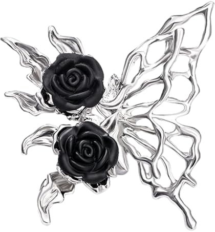 Broche vintage, broche papillon rose noire, broche papillon fleur, broche de revers pour cardigan costume pull, zinc, alliage de zinc, Zinc, Alliage de zinc.