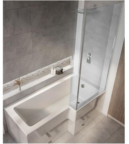MILANO White 1500 x 850mm Right Hand Square Shower Bath Chrome Screen | Acrylic & Toughened Glass Construction. Generous Bathing Capacity. Aluminium Profile. Contemporary Style. Adjustable Feet.